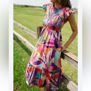 Briton Court Colorful Floral Midi Dress Size Medium M